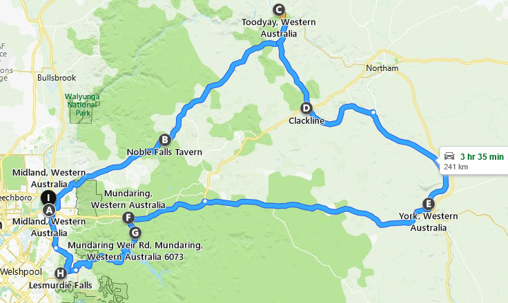 Map Perth to Ferguson Valley Tour